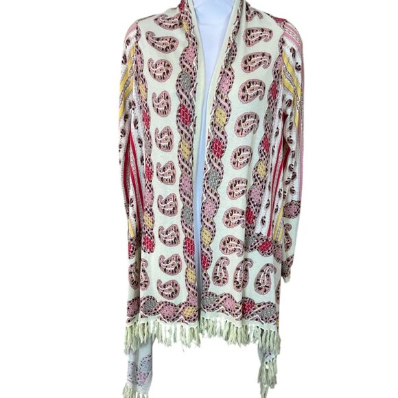 Guinevere by Anthropologie Sweaters - Guinevere by Anthropologie Mint Striped Paisley Fringed Cotton Blend Cardigan Sm